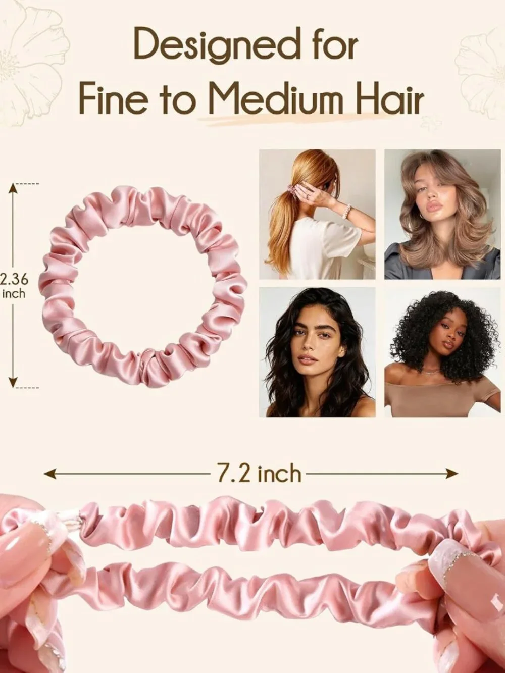 8 Pcs Satin Hair Ties - Soft Thin Scrunchies for Women & Girls, No Damage Hair